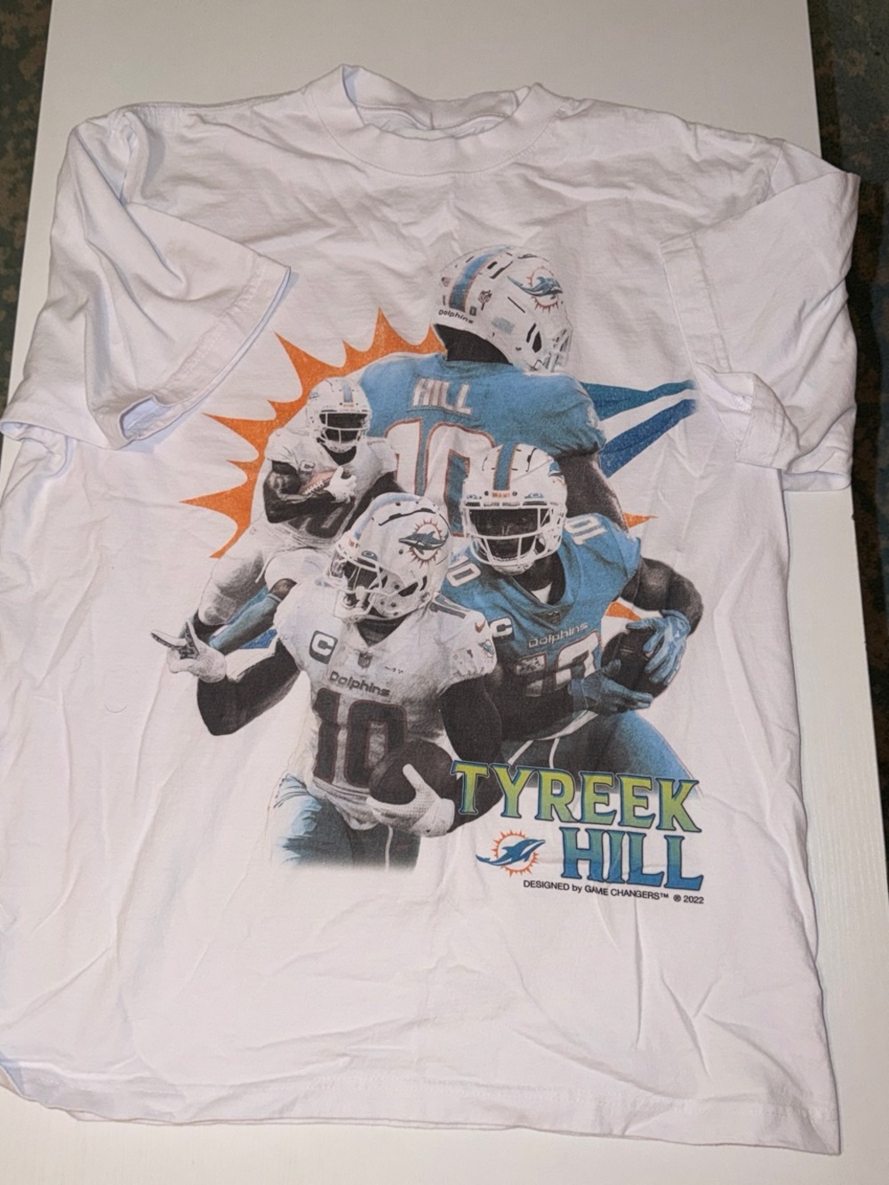 Tyreek Hill Miami Dolphins Graphic Tee - White with Teal & Orange
